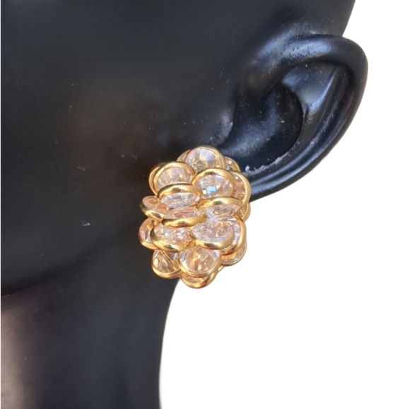 Vintage 90s Monet Bezel Set Crystal Cluster Earrings – Classic Statement Sparkle - Picture 1 of 6